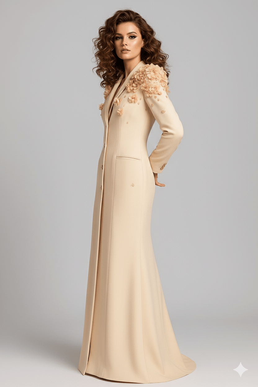 Elegant Modest Evening Dress by Luxe Lane | from Luxe Lane | SKU:  | Barcode:  | Options: Beige S | Elegant Modest Evening Dress