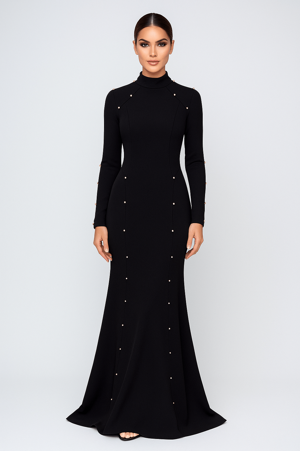 Elegant Modest Long Sleeve Black Evening Dress by Luxe Lane | from Luxe Lane | SKU:  | Barcode:  | Options: Black S | Elegant Modest Long Sleeve Black Evening Dress