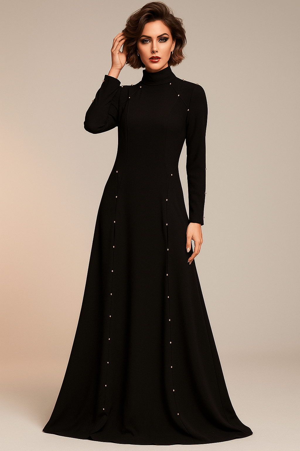 Elegant Modest Long Sleeve Black Evening Dress by Luxe Lane | from Luxe Lane | SKU:  | Barcode:  | Options: Black S | Elegant Modest Long Sleeve Black Evening Dress