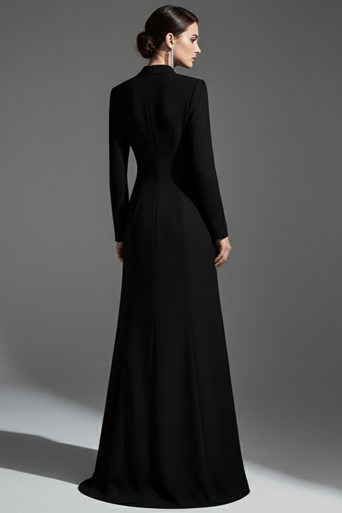 Elegant Modest Long Sleeve Black Evening Dress by Luxe Lane | from Luxe Lane | SKU:  | Barcode:  | Options: Black S | Elegant Modest Long Sleeve Black Evening Dress