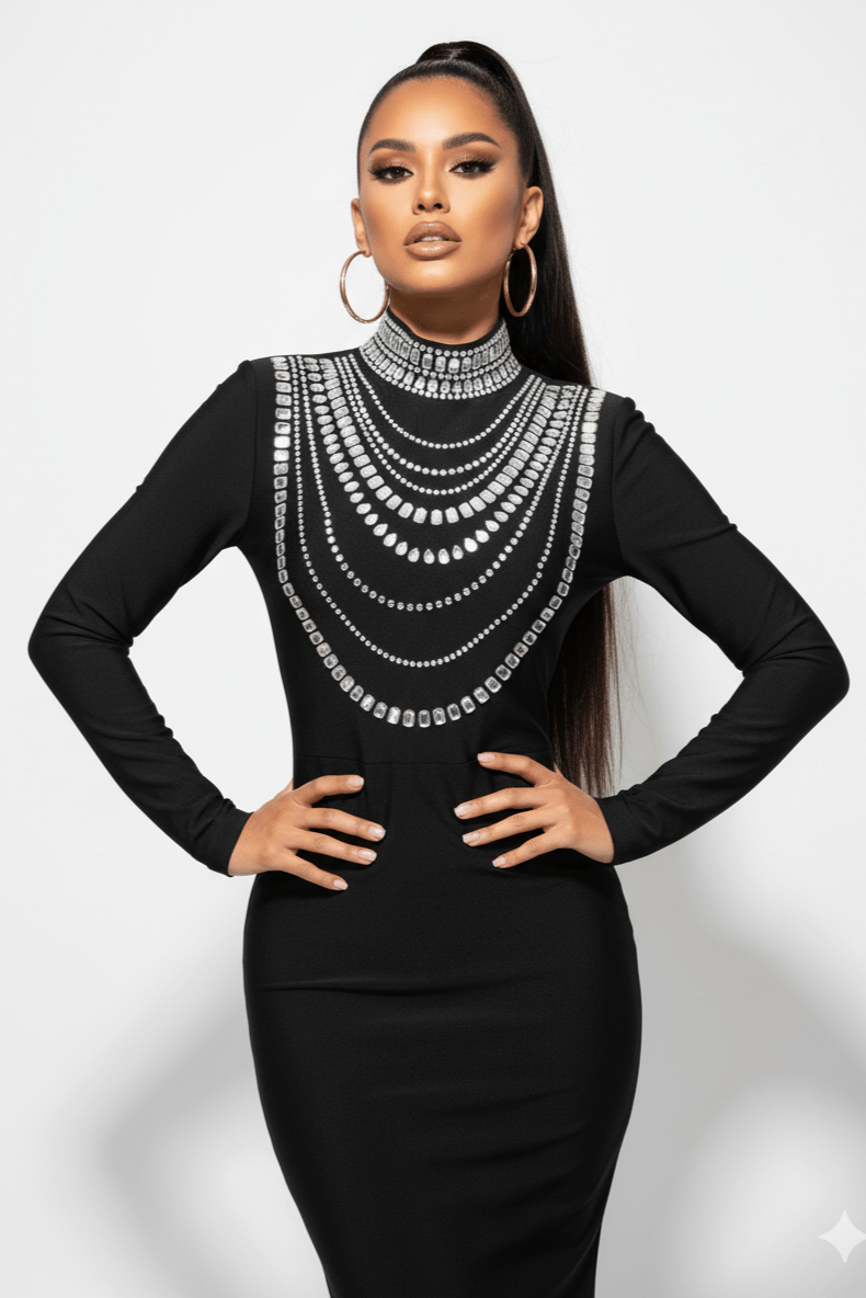 Elegant Rhinestone Bandage Mermaid Gown by Shine | mermaid gown from Luxe Lane | SKU: W11210-1 | Barcode:  | Options: Black S(6) | Elegant Rhinestone Bandage Mermaid Gown