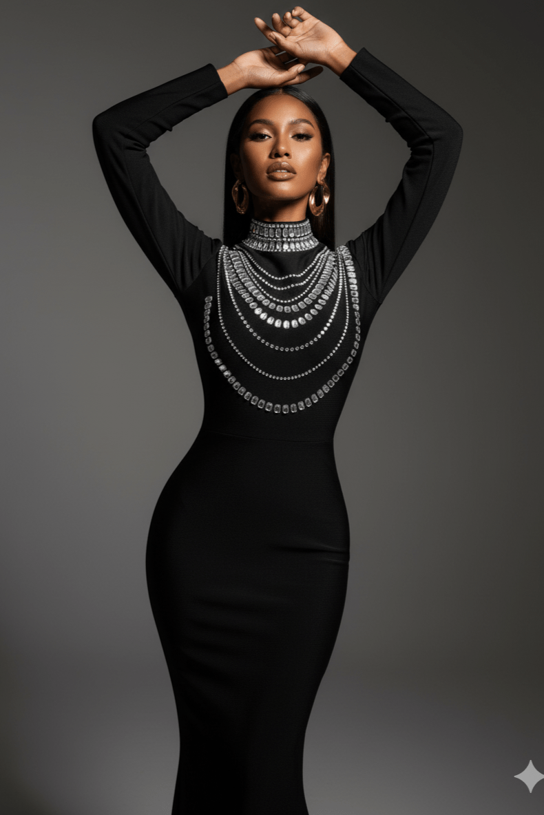 Elegant Rhinestone Bandage Mermaid Gown by Shine | mermaid gown from Luxe Lane | SKU: W11210-1 | Barcode:  | Options: Black S(6) | Elegant Rhinestone Bandage Mermaid Gown