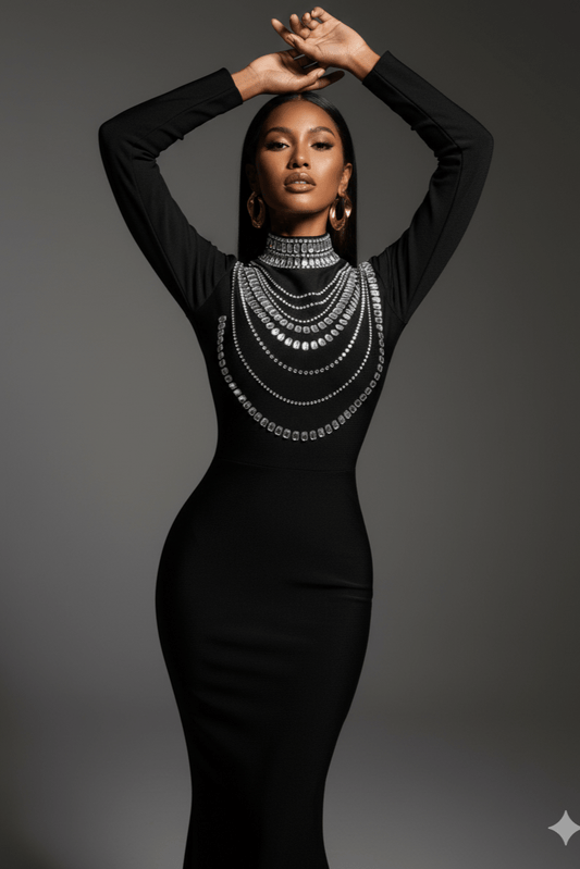 Elegant Rhinestone Bandage Mermaid Gown by Shine | mermaid gown from Luxe Lane | SKU: W11210-1 | Barcode:  | Options: Black S(6) | Elegant Rhinestone Bandage Mermaid Gown