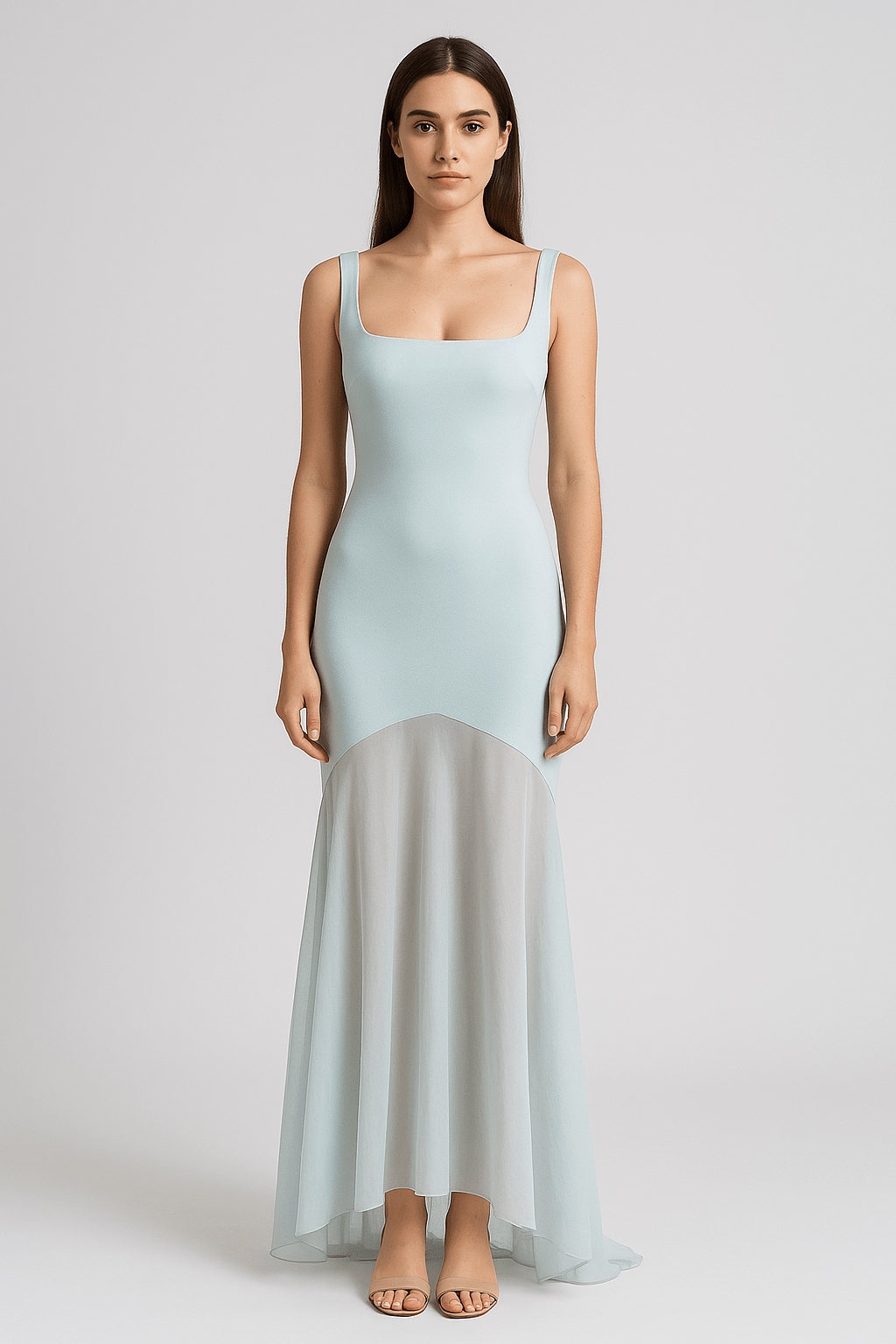 Elegant Satin Chiffon Mermaid Dress by Luxe Lane | from Luxe Lane | SKU:  | Barcode:  | Options: Blue XS | Elegant Satin Chiffon Mermaid Dress