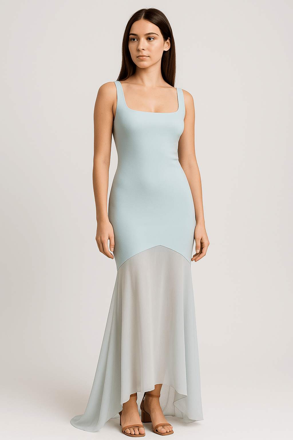 Elegant Satin Chiffon Mermaid Dress by Luxe Lane | from Luxe Lane | SKU:  | Barcode:  | Options: Blue XS | Elegant Satin Chiffon Mermaid Dress