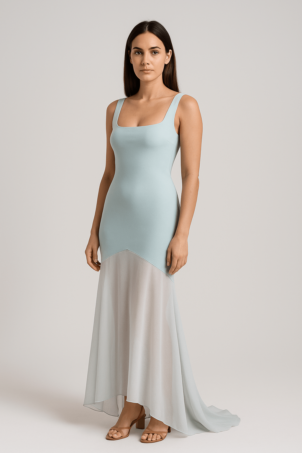 Elegant Satin Chiffon Mermaid Dress by Luxe Lane | from Luxe Lane | SKU:  | Barcode:  | Options: Blue XS | Elegant Satin Chiffon Mermaid Dress