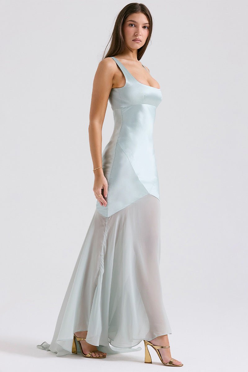 Elegant Satin Chiffon Mermaid Dress by Luxe Lane | from Luxe Lane | SKU:  | Barcode:  | Options: Blue XS | Elegant Satin Chiffon Mermaid Dress