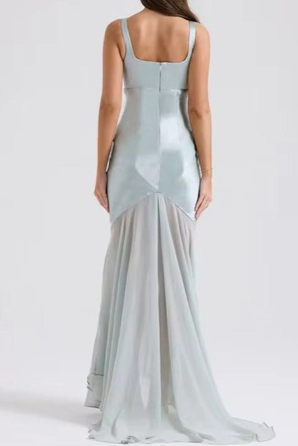 Elegant Satin Chiffon Mermaid Dress by Luxe Lane | from Luxe Lane | SKU:  | Barcode:  | Options: Blue XS | Elegant Satin Chiffon Mermaid Dress