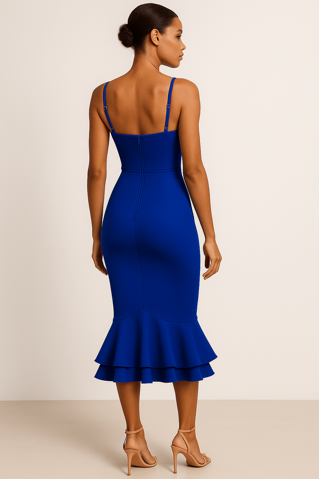 Elena Ruched Mermaid Midi Dress by Luxe Lane | from Luxe Lane | SKU:  | Barcode:  | Options: White XS | Elena Ruched Mermaid Midi Dress