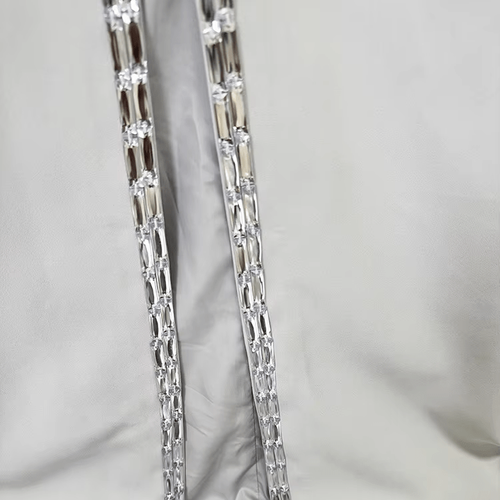 Elisara Rhinestone High Neck Maxi Gown by Shine | Dresses from Luxe Lane | SKU: -1 | Barcode:  | Options: Light gray S | Elegant Light Gray Long Sleeve Bodycon Maxi Dress Women Formal High Slit Gown High Neck Party Dresses with Rhinestones