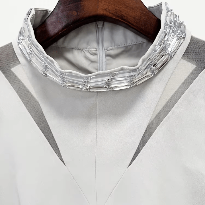 Elisara Rhinestone High Neck Maxi Gown by Shine | Dresses from Luxe Lane | SKU: -1 | Barcode:  | Options: Light gray S | Elegant Light Gray Long Sleeve Bodycon Maxi Dress Women Formal High Slit Gown High Neck Party Dresses with Rhinestones