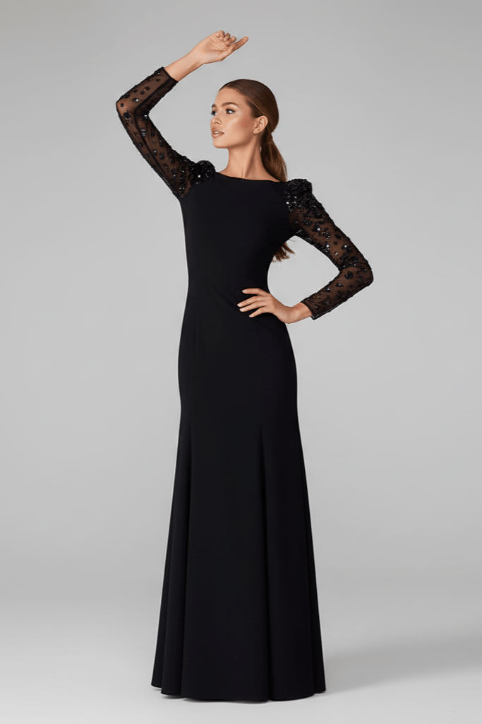 Elysia Sequin Mesh Mermaid Gown by Shine | from Luxe Lane |Maxi Dress  Options: Black S(6) | Elysia Sequin Mesh Mermaid Gown