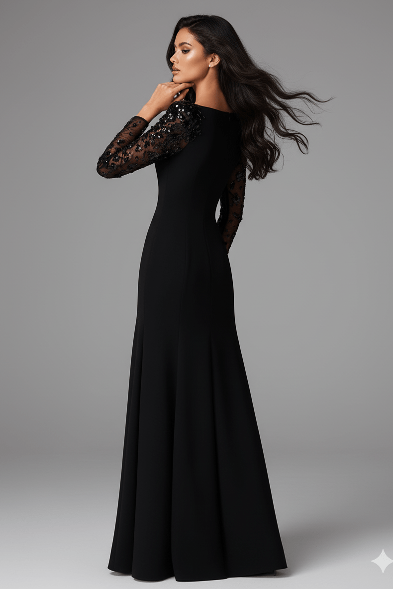 Elysia Sequin Maxi Dress Mermaid Gown by Shine | from Luxe Lane | SKU: W11298-7 | Barcode:  | Options: Apricot S(6) | Elysia Sequin Mesh Mermaid Gown