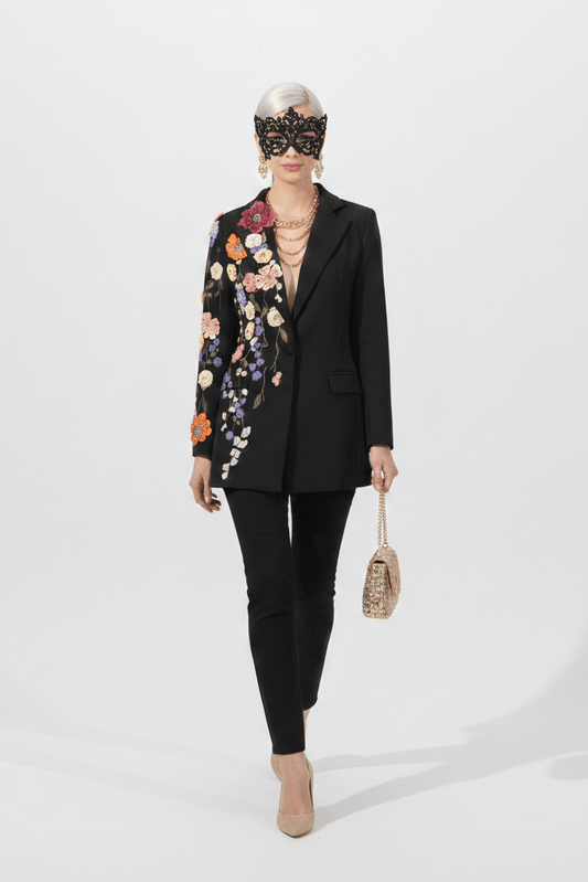 Embroidered Floral Tailored Blazer JacketBlazerBlackS(2)Luxe Lane