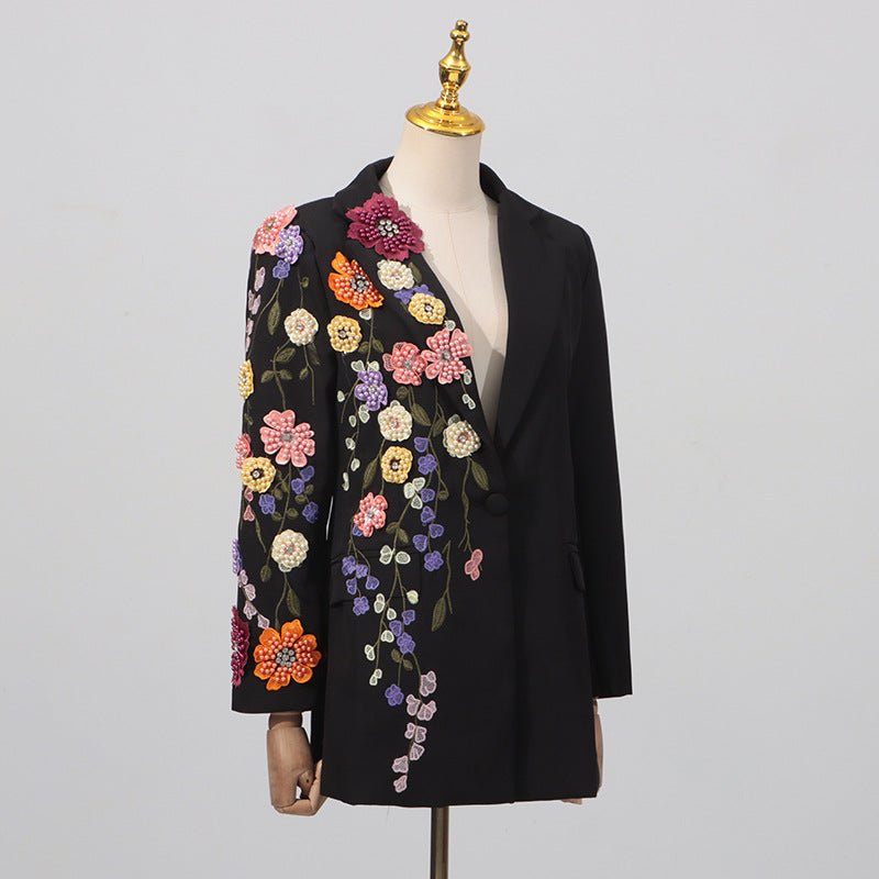 Embroidered Floral Tailored Blazer JacketBlazerBlackS(2)Luxe Lane