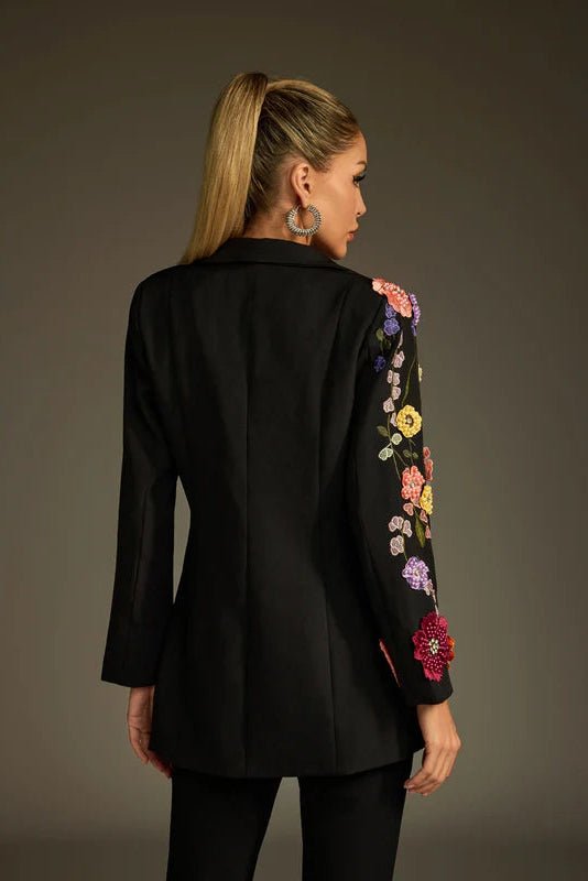Embroidered Floral Tailored Blazer JacketBlazerBlackS(2)Luxe Lane