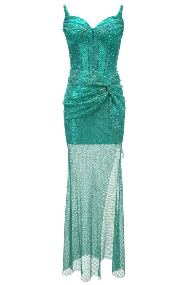 Emerald Off - Shoulder Sequin Maxi Evening Gownheath gownEmerald GreenS(6)Luxe Lane