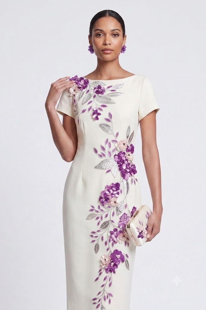 Ivory Bloom Embellished Midi Dress