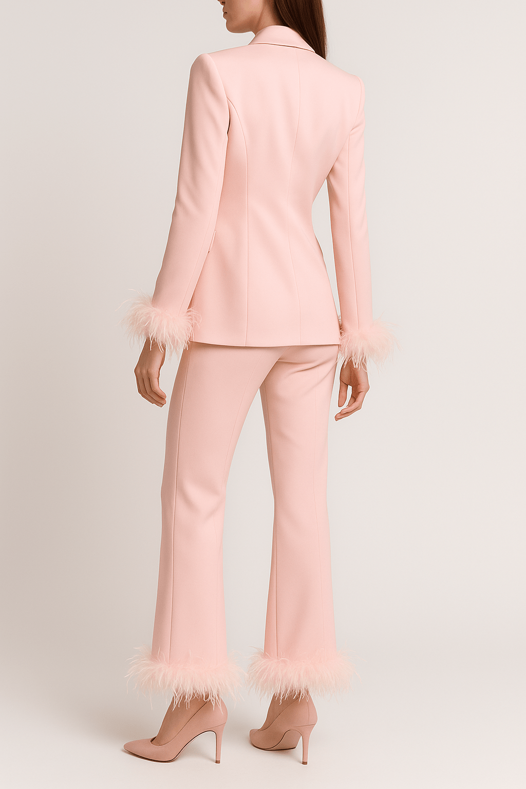 Feather Trimmed Two - Piece Suit by Luxe Lane | from Luxe Lane | SKU: 0 | Barcode:  | Options: Pink XS | Feather Trimmed Two - Piece Suit