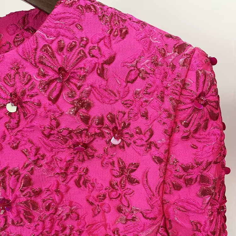 Fiorella Jacquard Beaded Mini Dress by Luxe Lane | Mini gown from Luxe Lane | SKU:  | Barcode:  | Options: Black S | Custom Elegant Womens Clothing Vestidos De Fiesta Cortos Formal Short Party Dress Floral Jacquard Luxury Evening Dresses