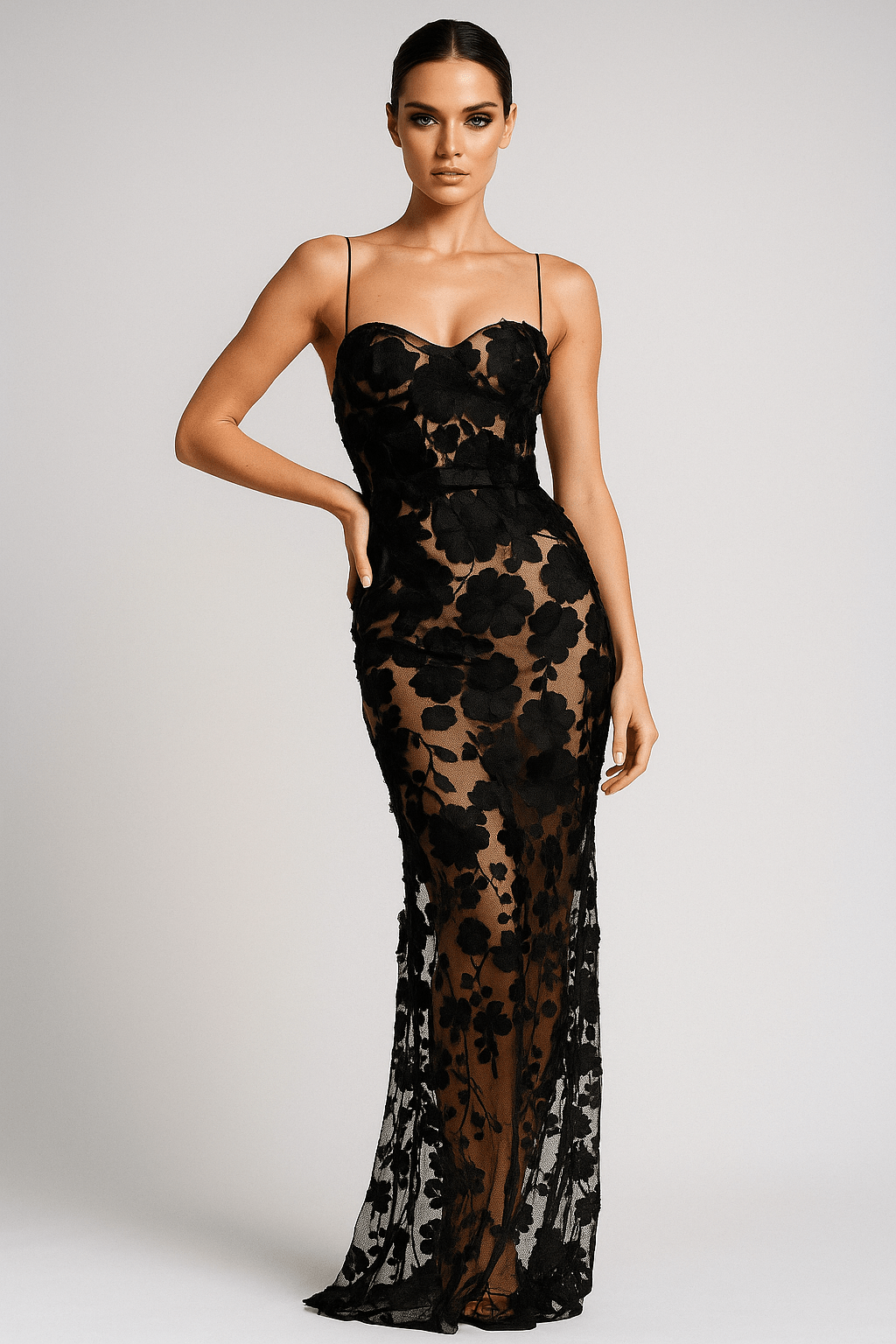 Fleur Eternelle Embroidered Gown by Luxe Lane | Party dresses from Luxe Lane | SKU:  | Barcode:  | Options: Black S | Fleur Eternelle Embroidered Gown