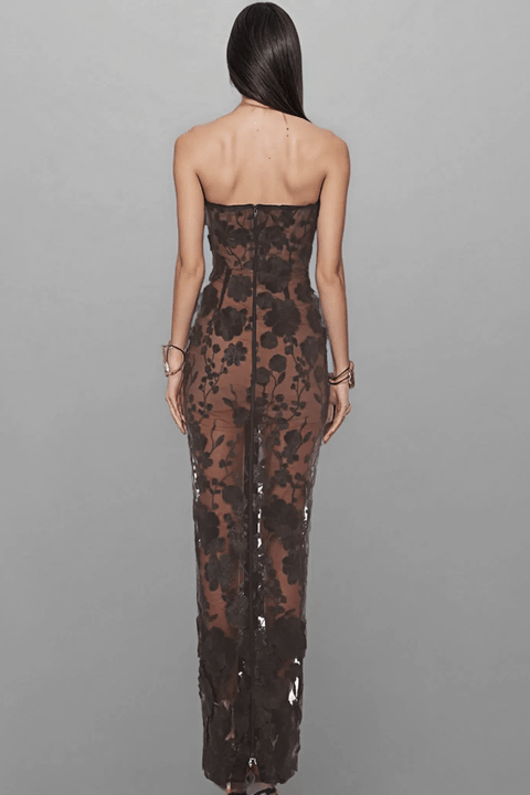 Fleur Eternelle Embroidered Gown by Luxe Lane | Party dresses from Luxe Lane | SKU:  | Barcode:  | Options: Black S | Custom Women's Clothing Manufacturer Luxury 3D Flower Embroidery Long Gown Party Dress Embroidered Evening Occasion Dresses