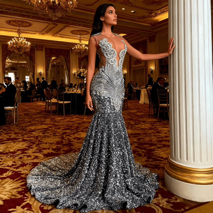 Floor - Length Off - the - Shoulder coming soonBall Gownsilver gray2(UK 6)Luxe Lane