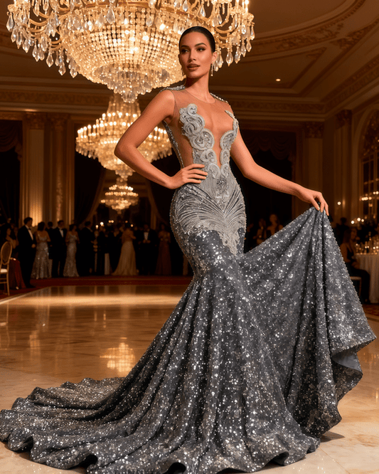 Floor - Length Off - the - Shoulder coming soonBall Gownsilver gray2(UK 6)Luxe Lane