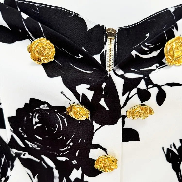 Flora Bloom Buckle A - Line Mini Skirt by Luxe Lane | from Luxe Lane | SKU:  | Barcode:  | Options: Black S | 2025 Fashion Women Summer Clothes Manufacturer Flower Metal Buckle Skirt Floral Printed Mini Skirts for Women