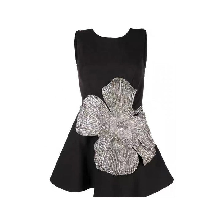 Floral Applique Mini Dress by Shine | Club Dresses from Luxe Lane | SKU: DK160-1 | Barcode:  | Options: Black S(6) | Customized Vestiti Donna High Quality Mini Dresses Tank Mini Dress With Flower Applique