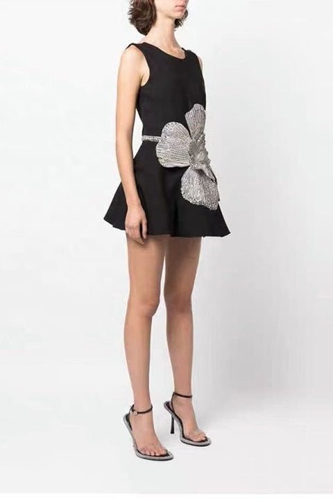 Floral Applique Mini Dress by Shine | Club Dresses from Luxe Lane | SKU: DK160-1 | Barcode:  | Options: Black S(6) | Customized Vestiti Donna High Quality Mini Dresses Tank Mini Dress With Flower Applique