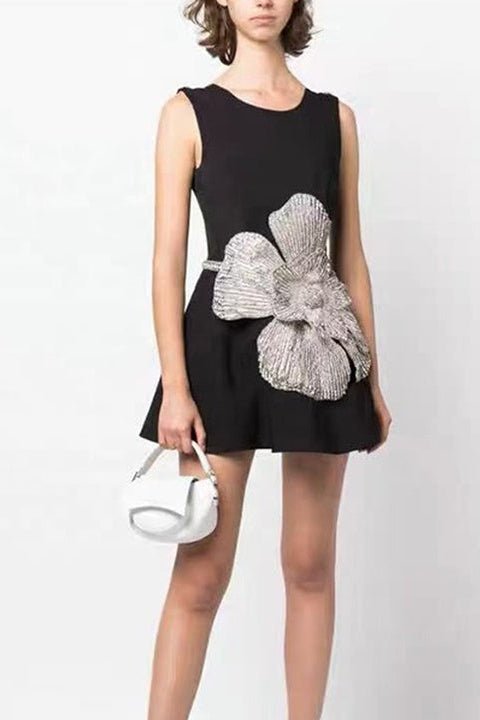 Floral Applique Mini Dress by Shine | Club Dresses from Luxe Lane | SKU: DK160-1 | Barcode:  | Options: Black S(6) | Customized Vestiti Donna High Quality Mini Dresses Tank Mini Dress With Flower Applique