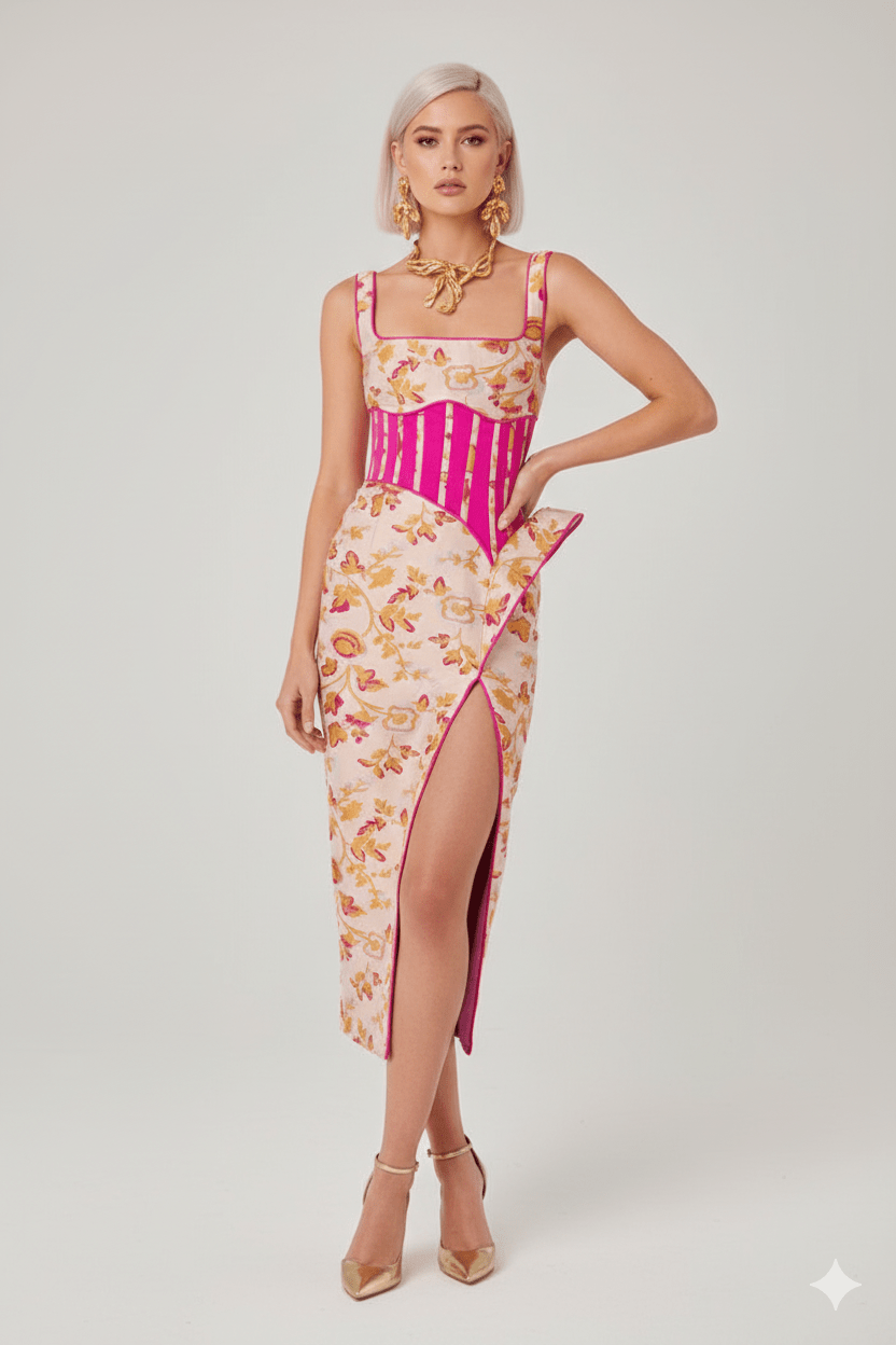 Floral Embroidered Strapless Maxi Party Dress by Shine | Party dresses from Luxe Lane | SKU:  | Barcode:  | Options: Rose red XS(4) | Floral Embroidered Strapless Maxi Party Dress