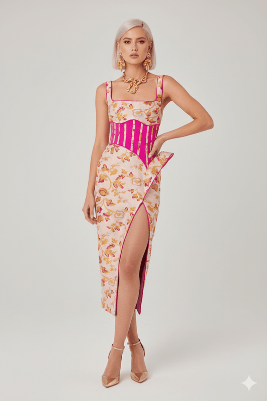 Floral Embroidered Strapless Maxi Party Dress by Shine | Party dresses from Luxe Lane | SKU:  | Barcode:  | Options: Rose red XS(4) | Floral Embroidered Strapless Maxi Party Dress