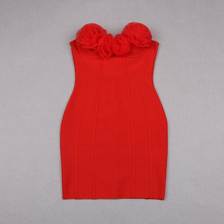 Floral Off - Shoulder Bandage Mini Dress by Shine | Club Dresses from Luxe Lane | SKU:  | Barcode:  | Options: Red XS(4) | Sexy Off - the - shoulder 3D Floral Womens Short Party Dress Bodycon Bandage Tight Club Dress