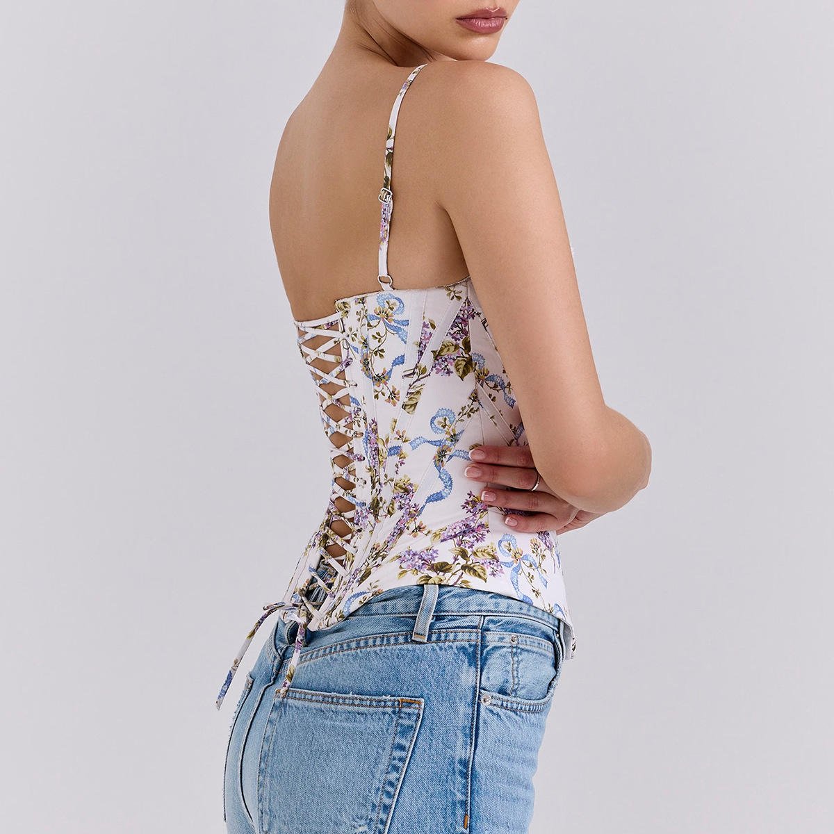Floral Print Corset Crop Top by Luxe Lane | from Luxe Lane | SKU:  | Barcode:  | Options: XS | Wholesale Womens Clothing Elegant Crop Top Corsets Femme Floral Print Corset De Mujer Tops for Women
