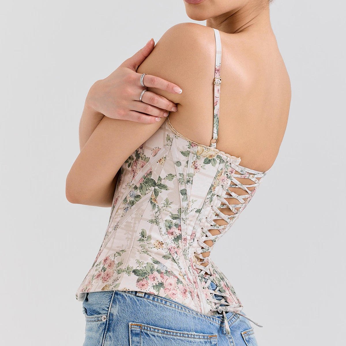 Floral Print Corset Crop Top by Luxe Lane | from Luxe Lane | SKU:  | Barcode:  | Options: XS | Wholesale Womens Clothing Elegant Crop Top Corsets Femme Floral Print Corset De Mujer Tops for Women