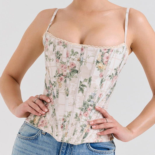 Floral Print Corset Crop Top by Luxe Lane | from Luxe Lane | SKU:  | Barcode:  | Options: XS | Wholesale Womens Clothing Elegant Crop Top Corsets Femme Floral Print Corset De Mujer Tops for Women