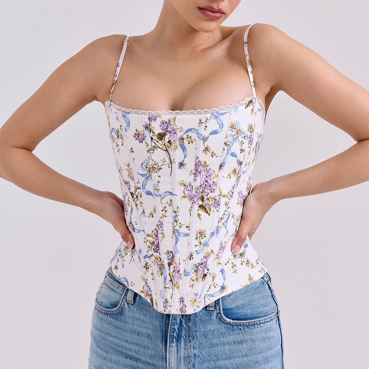 Floral Print Corset Crop Top by Luxe Lane | from Luxe Lane | SKU:  | Barcode:  | Options: XS | Wholesale Womens Clothing Elegant Crop Top Corsets Femme Floral Print Corset De Mujer Tops for Women