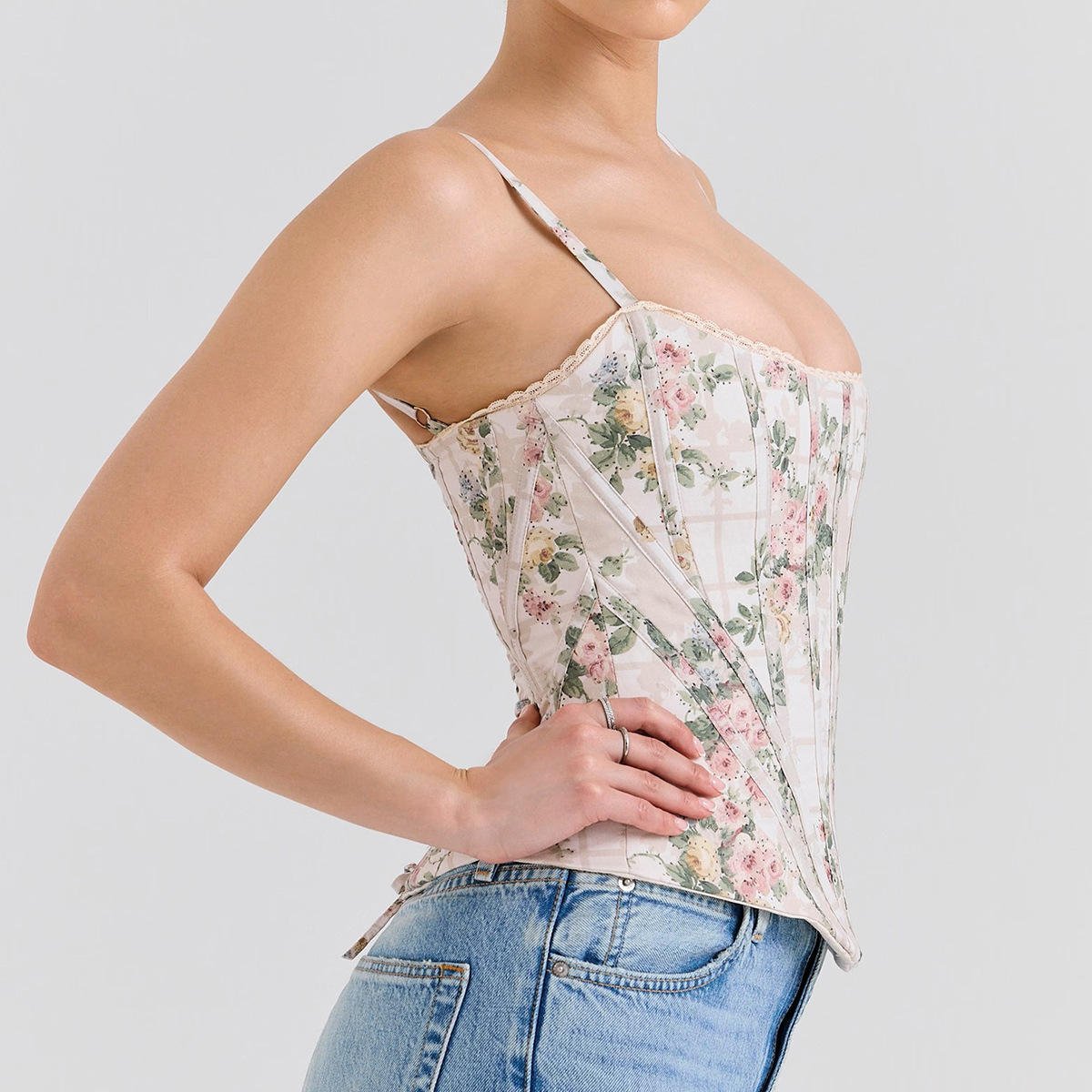 Floral Print Corset Crop Top by Luxe Lane | from Luxe Lane | SKU:  | Barcode:  | Options: XS | Wholesale Womens Clothing Elegant Crop Top Corsets Femme Floral Print Corset De Mujer Tops for Women