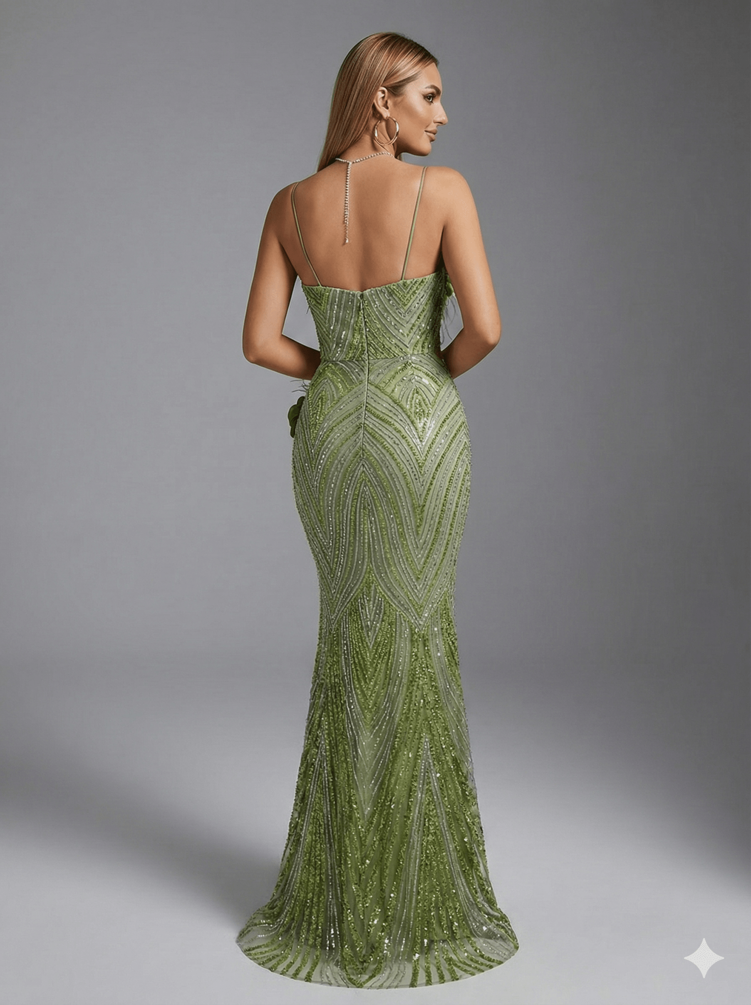 Floral Rhinestone Sheer Mesh Mermaid Maxi Evening Gownmermaid gownGreenS(2)Luxe Lane