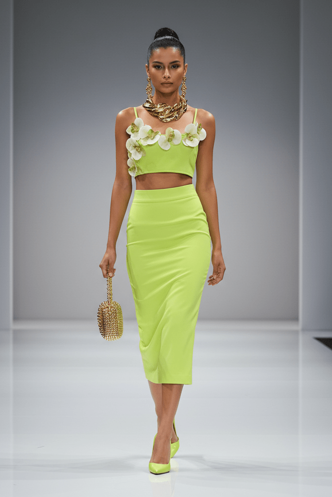 Floral Two - Piece Maxi Skirt Set by Shine | from Luxe Lane | SKU: -1 | Barcode:  | Options: Light green S(6) | Floral Two - Piece Maxi Skirt Set