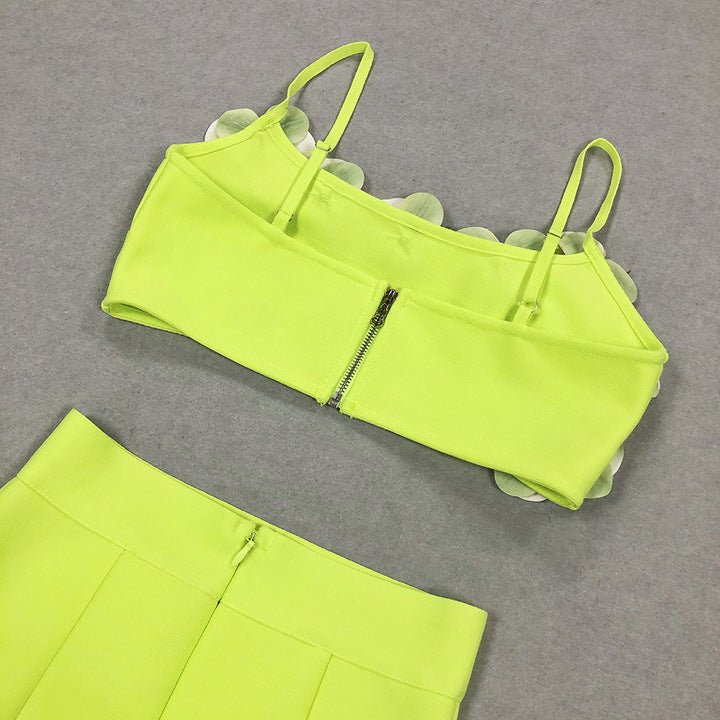 Floral Two - Piece Maxi Skirt Set by Shine | from Luxe Lane | SKU: -1 | Barcode:  | Options: Light green S(6) | Wholesale Womens Clothing Green Maxi Dress Two Piece Set Women's Skirt Sets Summer Dresses With 3D Flowers