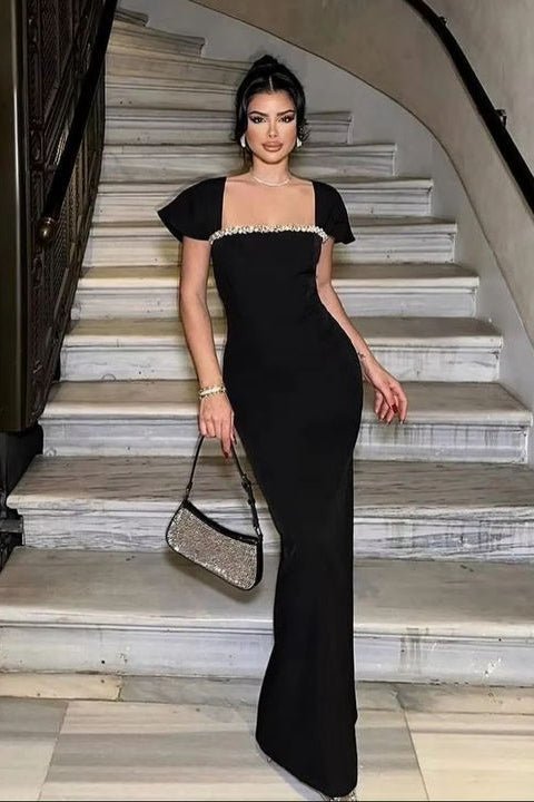 French Bandage Evening Gown by Luxe Lane | from Luxe Lane | SKU:  | Barcode:  | Options: Black XS | New Women's Formal Occasion Dresses Elegant French Diamond Bandage Evening Gown Dress