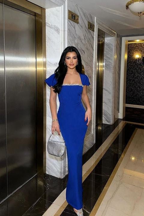 French Bandage Evening Gown by Luxe Lane | from Luxe Lane | SKU:  | Barcode:  | Options: Blue XS | New Women's Formal Occasion Dresses Elegant French Diamond Bandage Evening Gown Dress