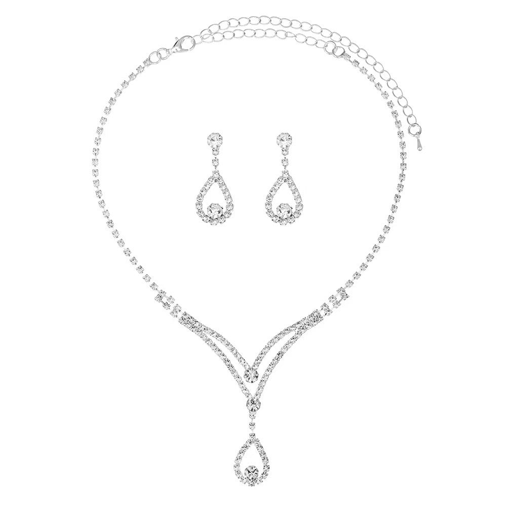 Fringe Rhinestone Necklace & Earrings Set by CJ | 0 from Luxe Lane | SKU: CJLX246751502BY | Barcode:  | Options: Silver A | Fringe Rhinestone Necklace & Earrings Set