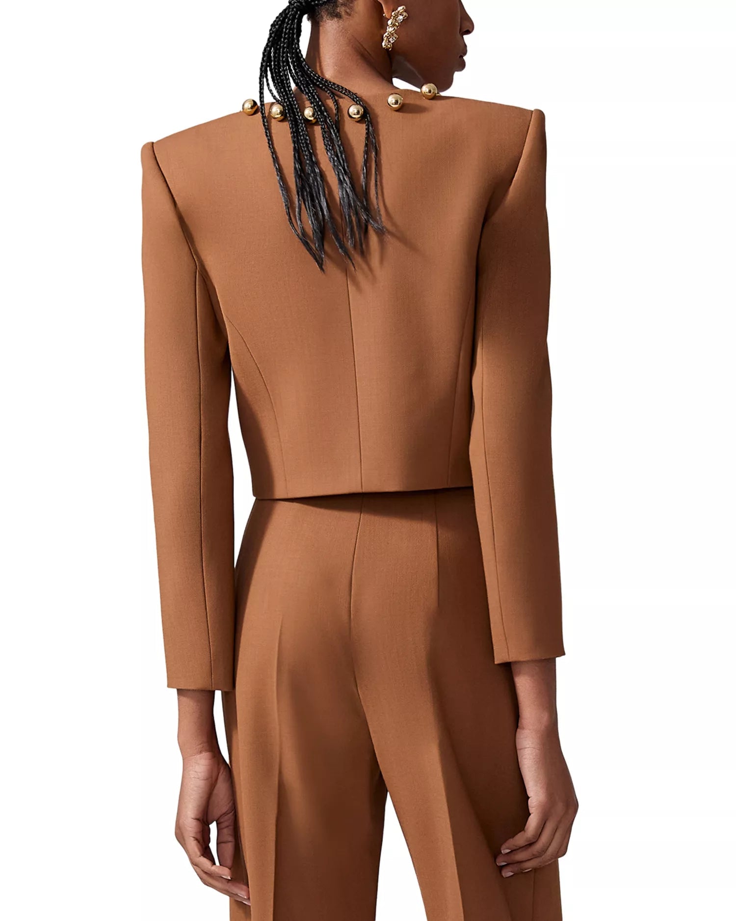Gold Button Cropped Blazer & Flared Pants Suit SetWomen's Suit SetBrownS(6)brownLuxe Lane