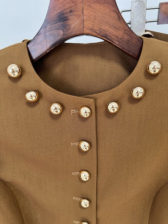 Gold Button Cropped Blazer & Flared Pants Suit SetWomen's Suit SetBrownS(6)brownLuxe Lane