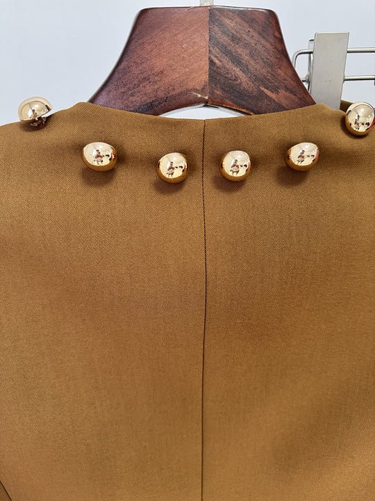 Gold Button Cropped Blazer & Flared Pants Suit SetWomen's Suit SetBrownS(6)brownLuxe Lane