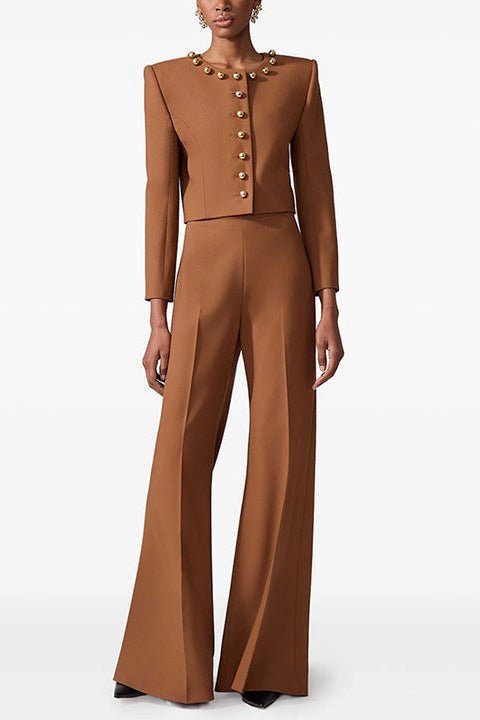 Gold Button Cropped Blazer & Flared Pants Suit SetWomen's Suit SetBrownS(6)brownLuxe Lane